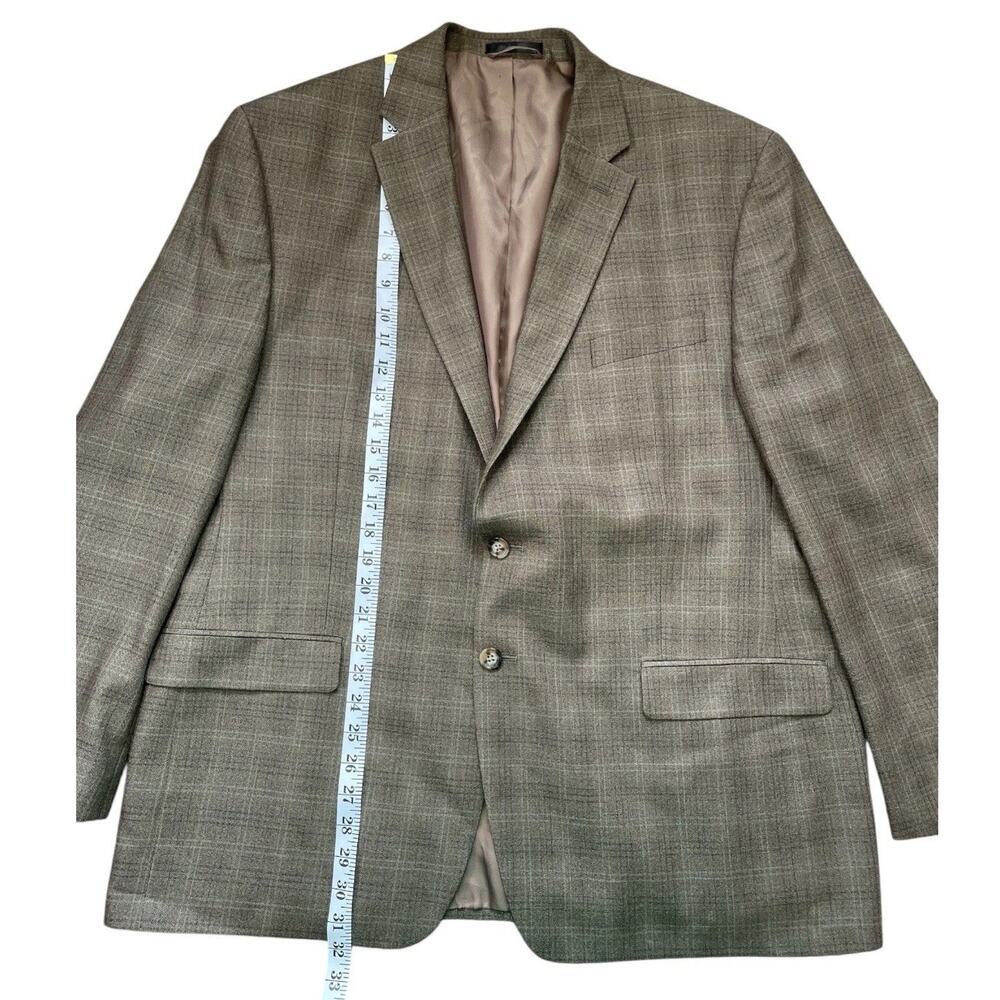 Lauren Ralph Lauren Mens Suit Jacket Blazer Silk Wool 46 R Brown Plaid 2 Button - Picture 12 of 13